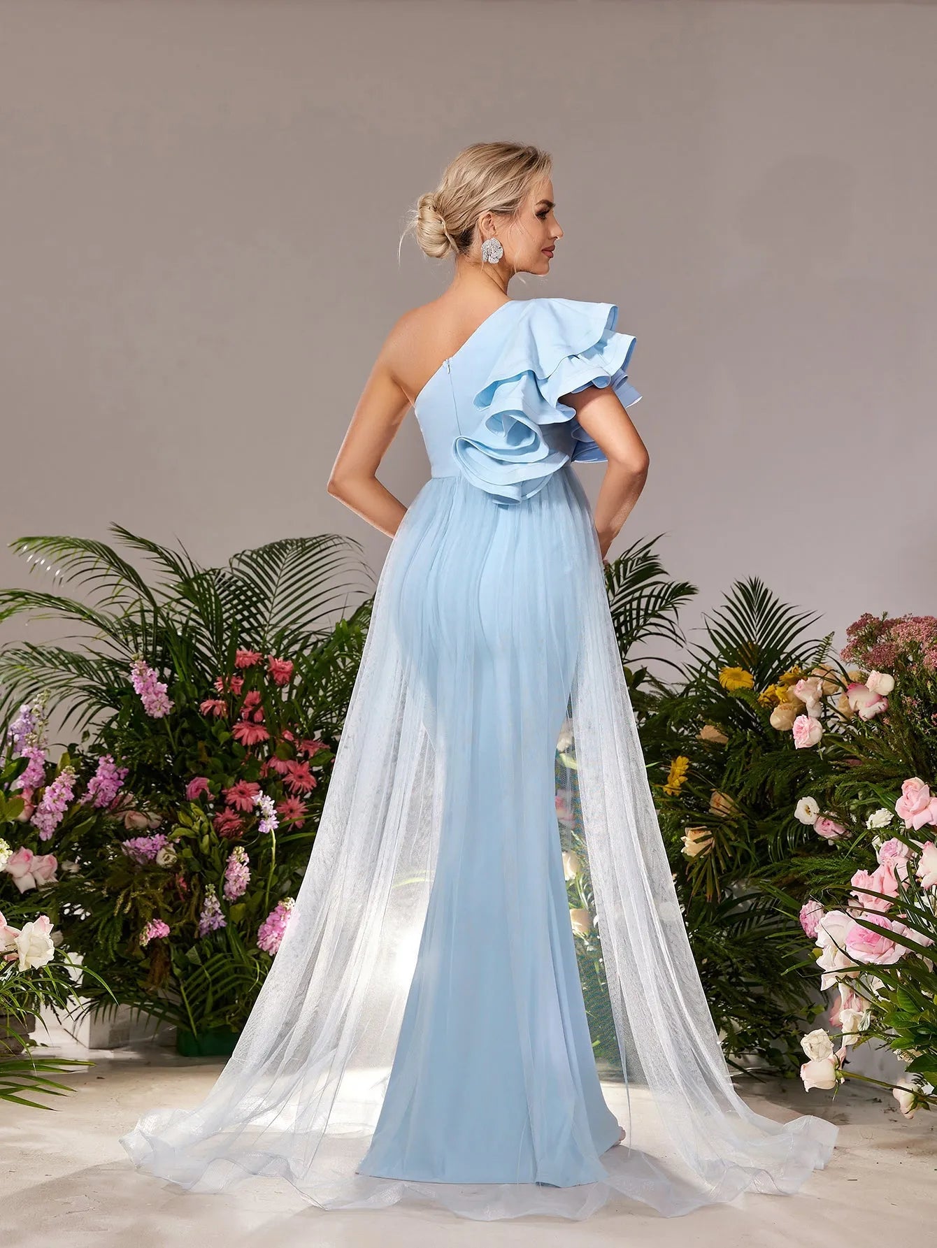 Maternity One Shoulder Ruffle Trim Mesh Overlay Mermaid Party Dress Elonnashop Maternity One Shoulder Ruffle Trim Mesh Overlay Mermaid Party Dress Elonnashop