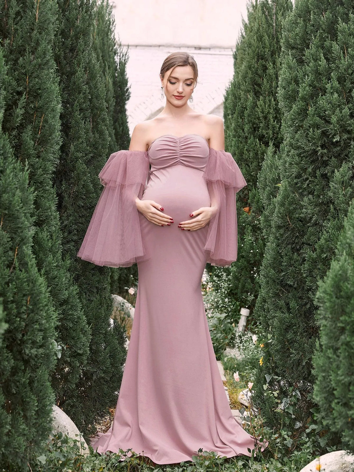 prom dress mesh sleeves Long Prom Dress with Sheer Long Sleeves EU40 / Photo