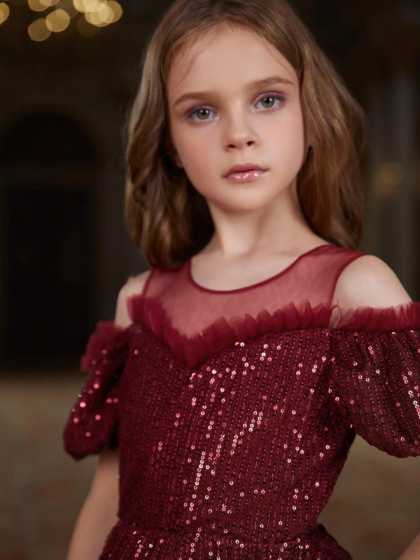 Tween Girls' Cold Shoulder Sequin A Line Party Dress - Elonnashop