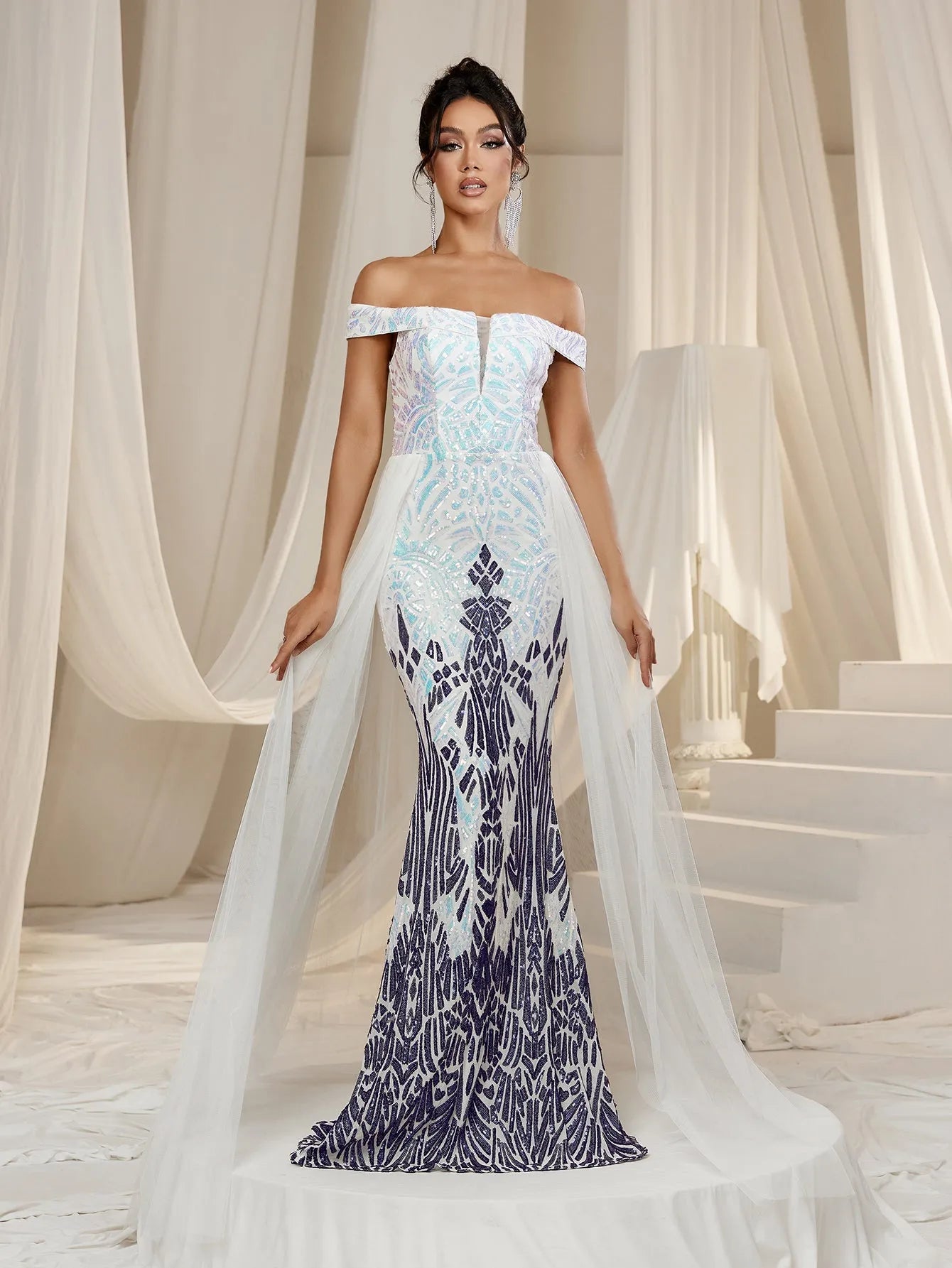 sequin mesh overlay dress Giffnesiti One Shoulder Contrast Sequin Mesh Overlay Formal Dress Medium