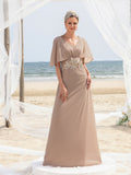 Womens' Applique Detail V Neck Chiffon Formal Dress