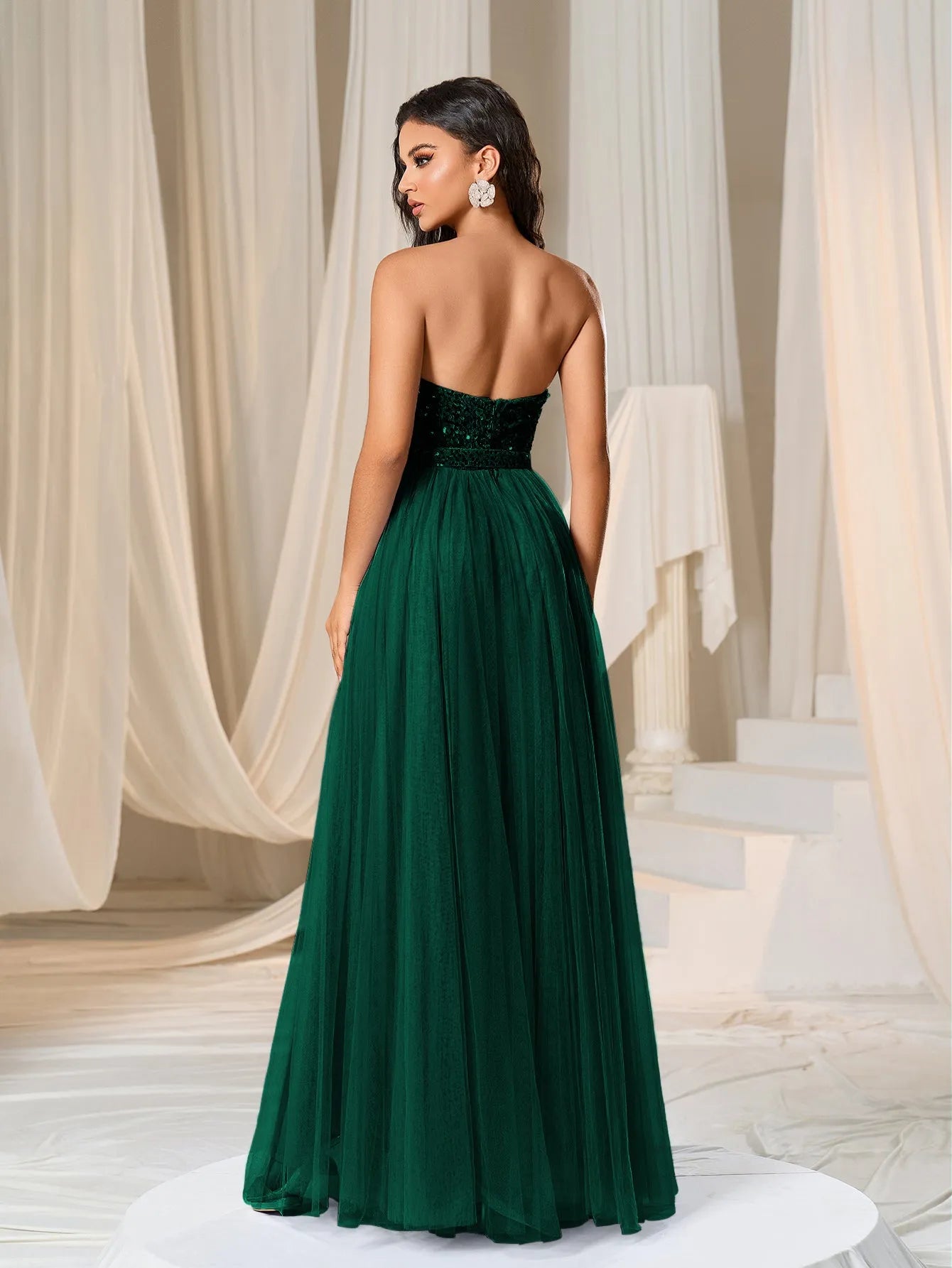 Elegant Strapless Split Thigh A-line Formal Evening Dress