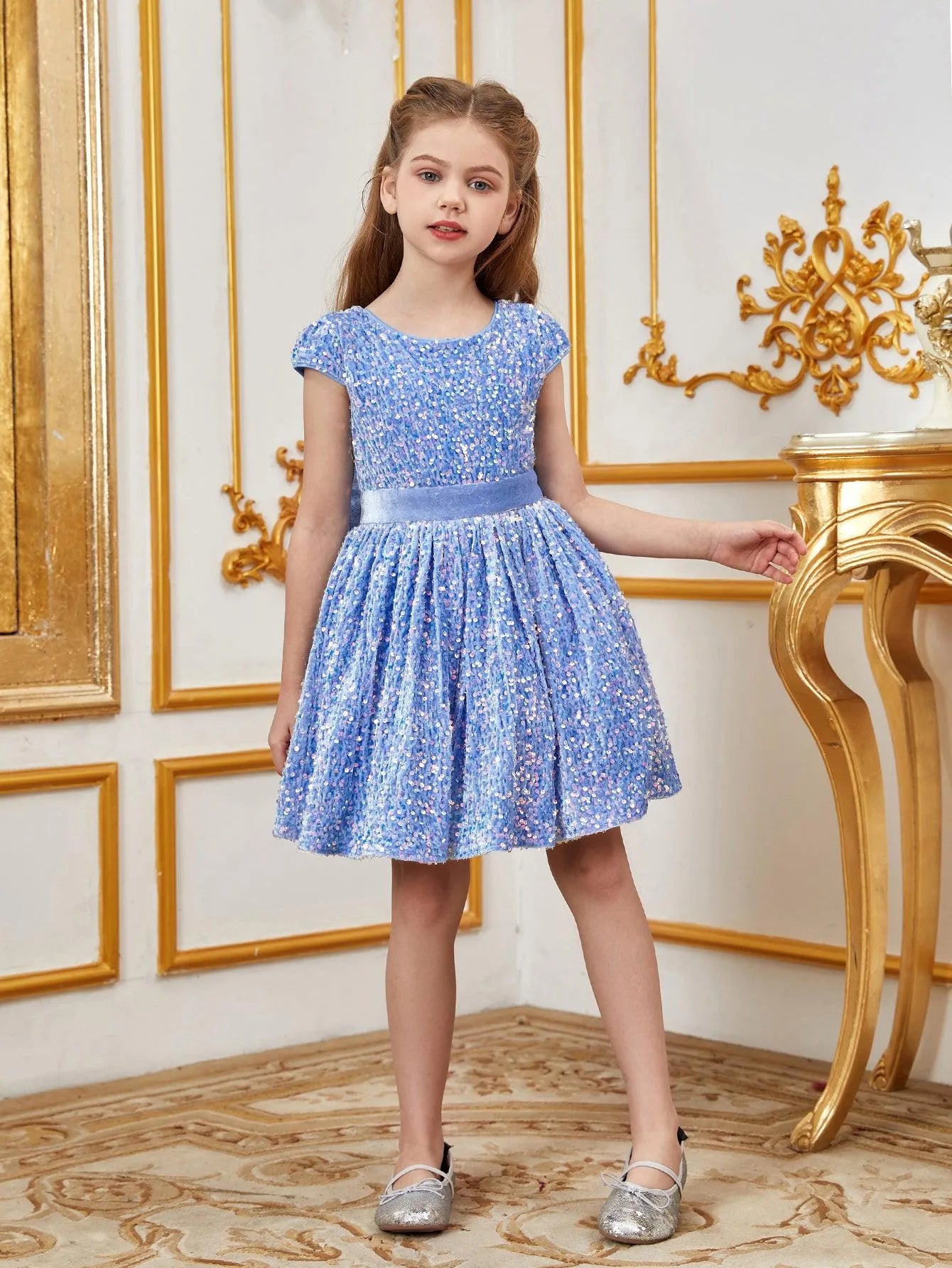 Tween Girls' Bow Back Sequin A Line Dress - Elonnashop