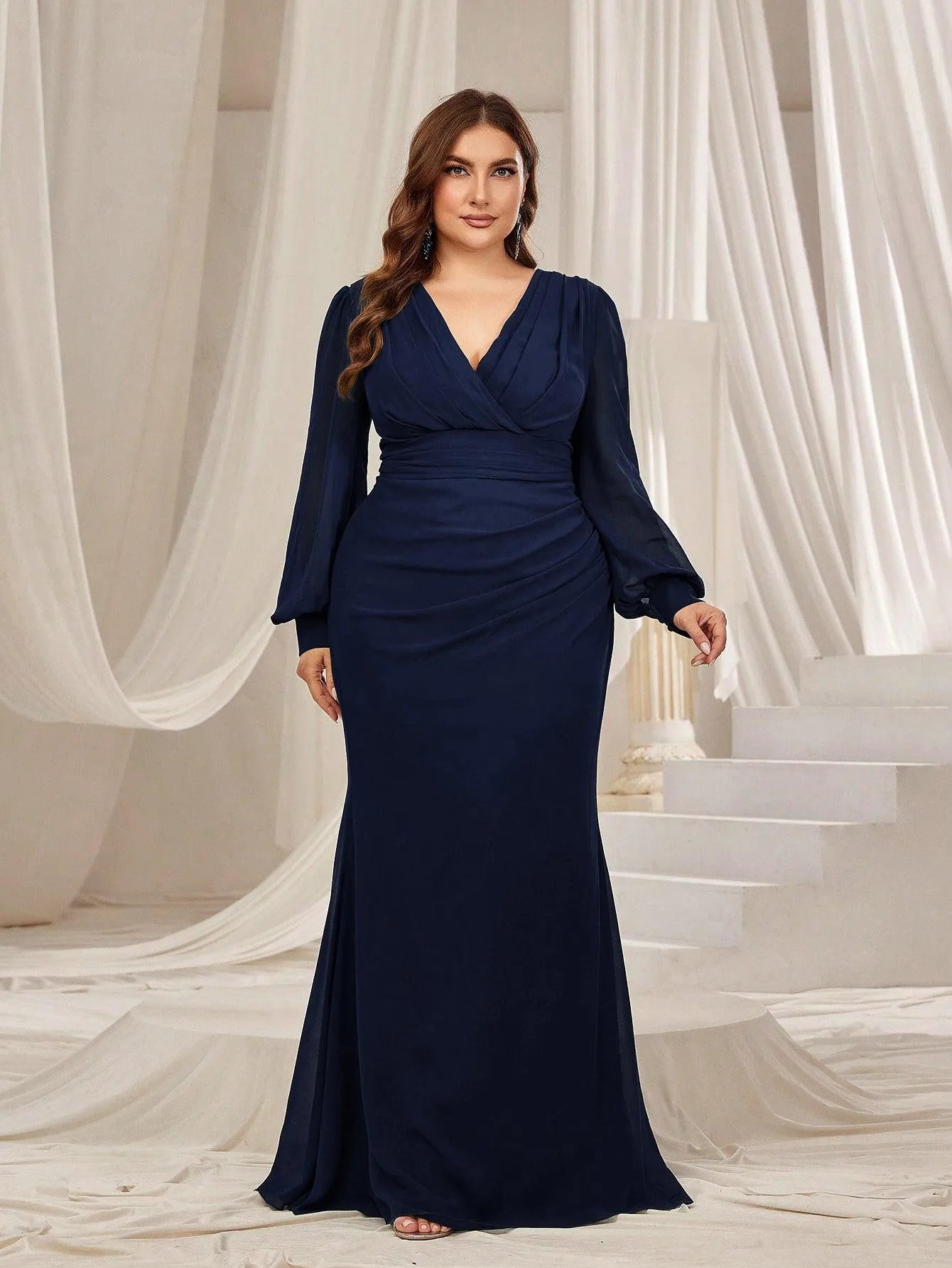 chiffon surplice dress A-line Red Chiffon Surplice Neck Straps Pleated Maxi Dress