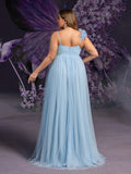 Plus Maternity Gown with Floral Shoulder Accent & V Neck Design – Elegant 1XL-5XL Pregnancy Photoshoot Dress