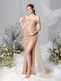 Maternity Off Shoulder Split Thigh Sequin Party Dress