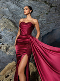 Elegant Strapless Mermaid Hem Satin Evening Dress with Sequin Accents