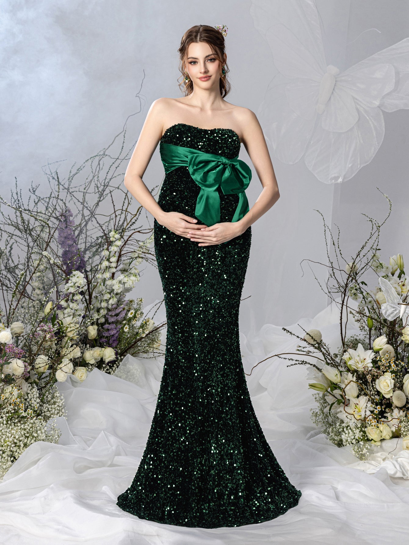 Maternity Bow Front Mermaid Hem Sequin Tube Dresses Elonnashop Maternity Bow Front Mermaid Hem Sequin Tube Dresses Elonnashop