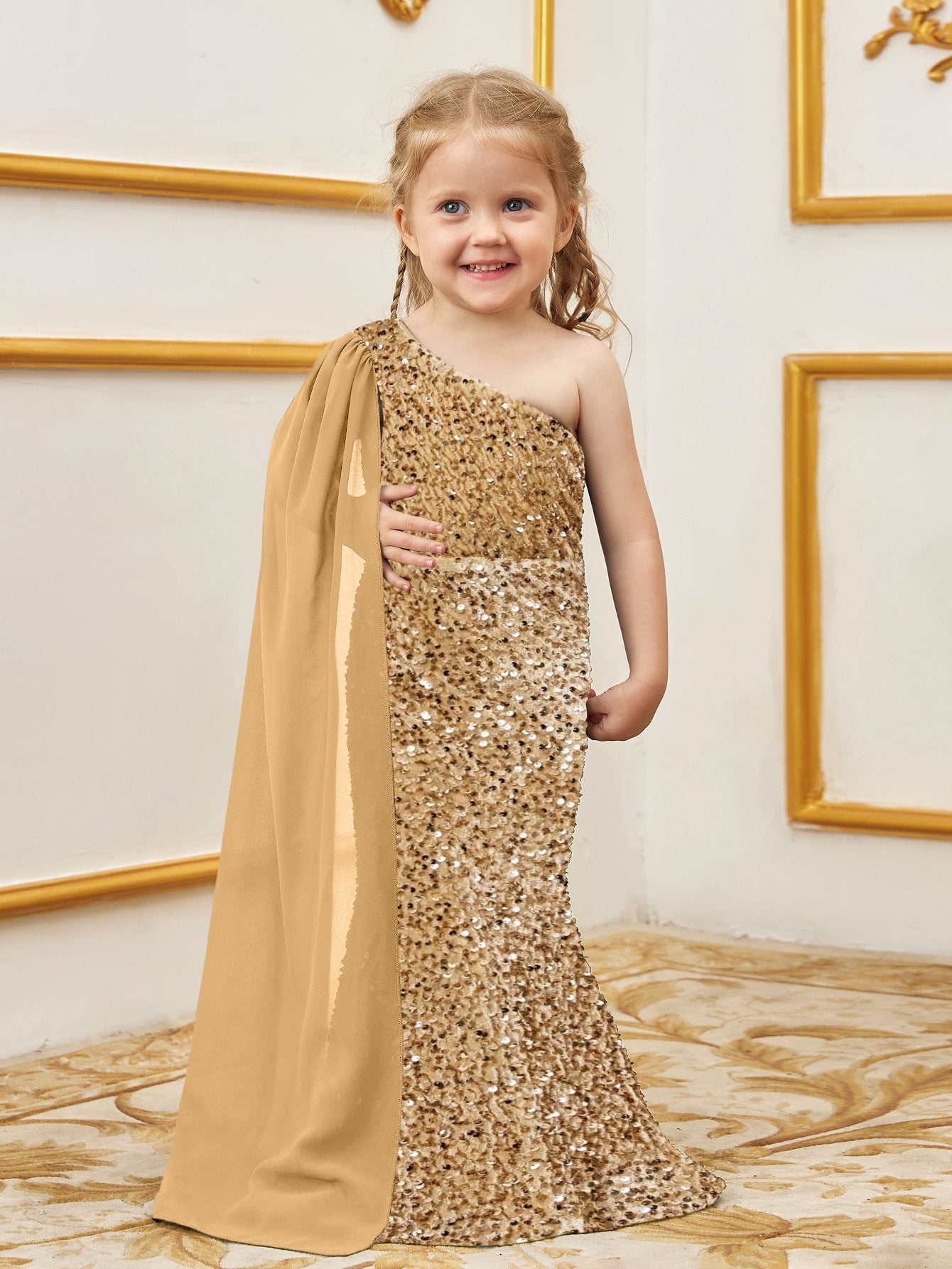 Young Girls' Draped Side Sequin Mermaid Party Dress