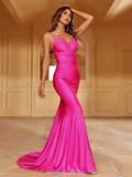 Elegant Lace-up Back Mermaid Hem Cami Evening Dress