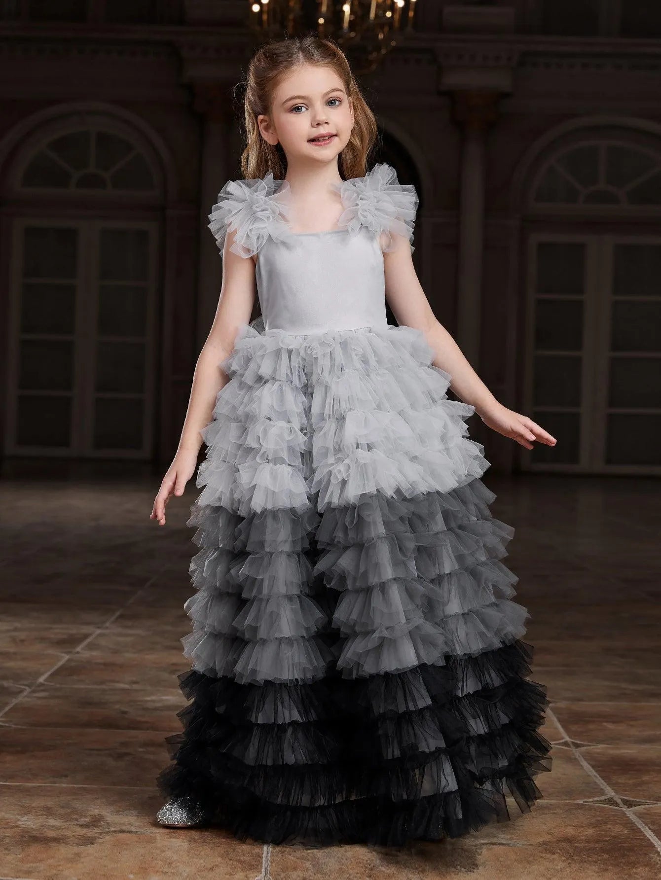 Tween Girls' Ruffle Trim Gradient Layered Hem Cake Dress – Elonnashop