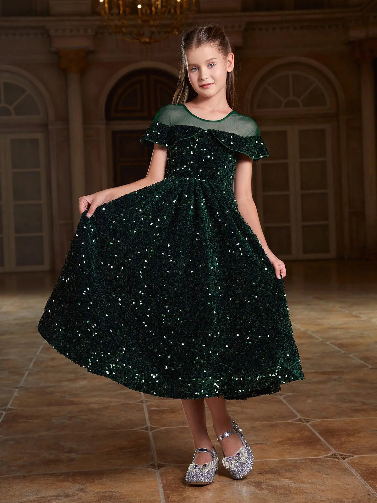 Tween Girls' Contrast Mesh Sequin Prom Dress - Elonnashop