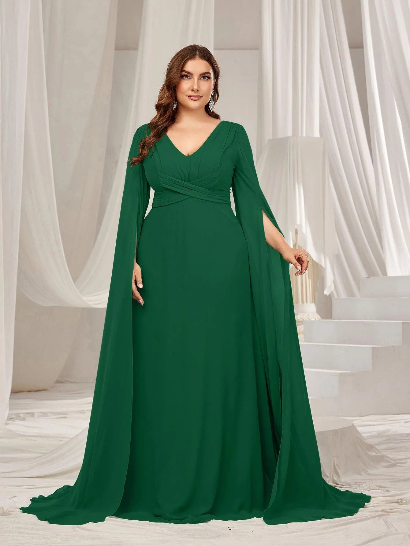 plus size prom dress with cape Plus Rhinestone Detail Mock Neck Mermaid Hem Formal Cape Dress Curvepretty