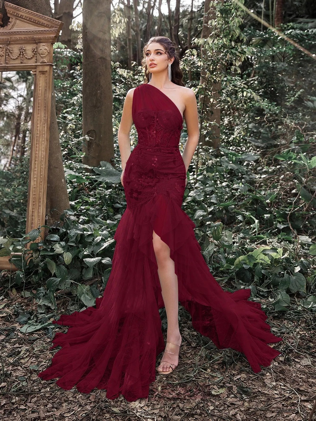 luxury one shoulder dresses Luxury Gray One-Shoulder Embellished Crystal Evening Dress XD040