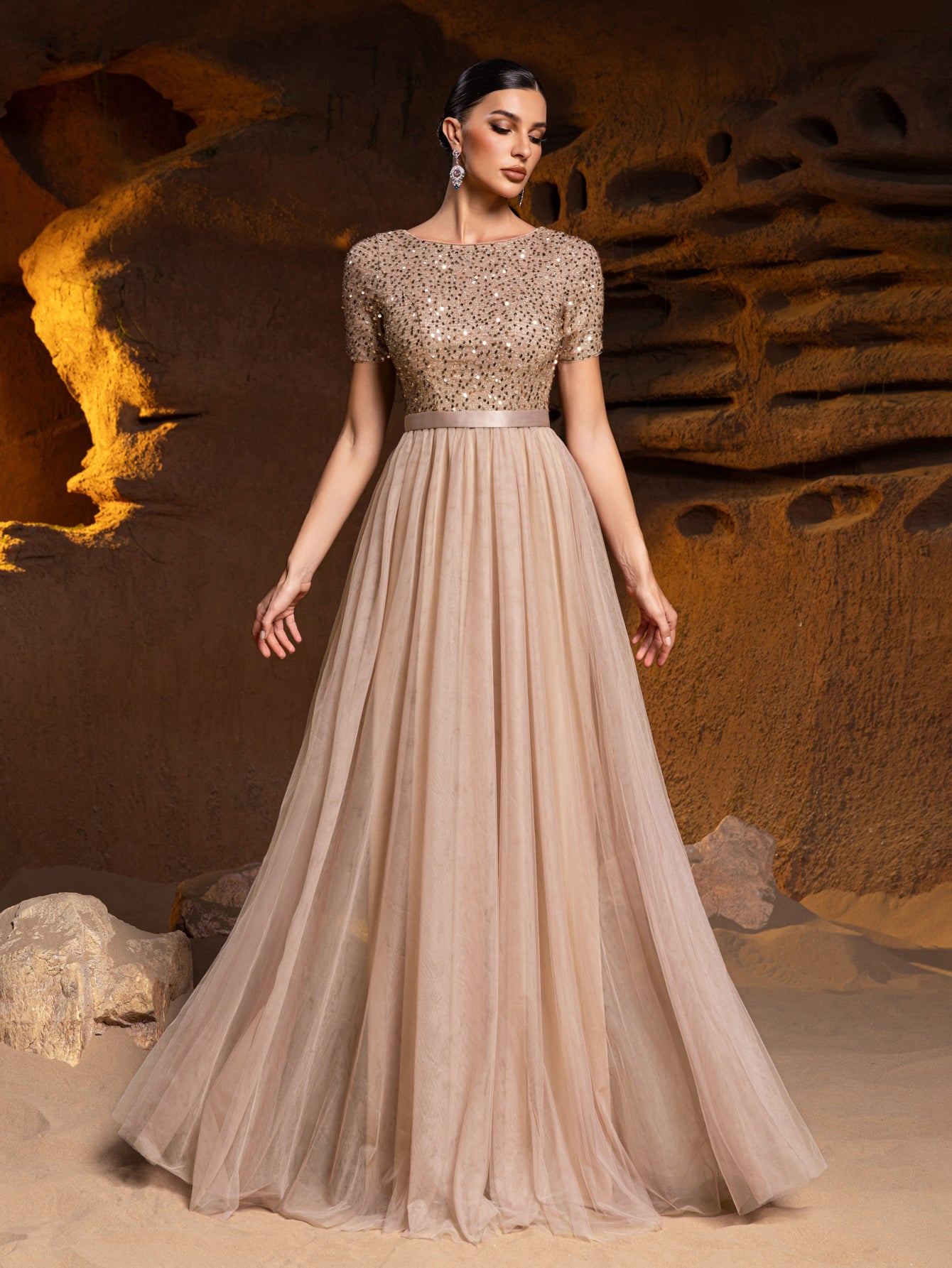 Elegant Tulle Party Dress with Sequin Top & Tulle Skirt Luxury Even Dark Green / M Elegant Tulle Party Dress with Sequin Top & Tulle Skirt Luxury Even Dark Green / M