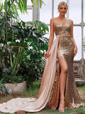 Draped Side Split Thigh Sequin Tube Party Dress - Elonnashop