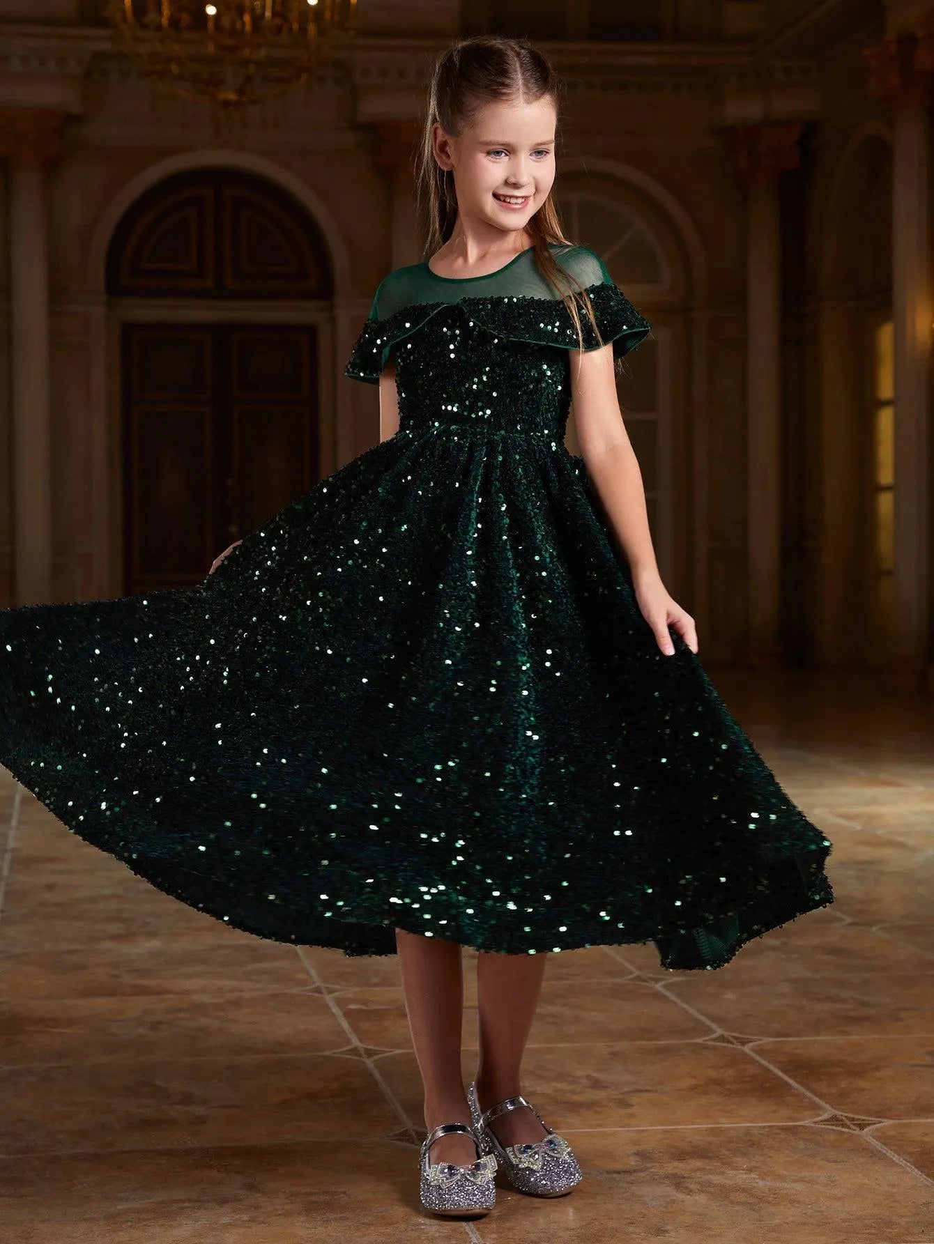 Tween Girls' Contrast Mesh Sequin Prom Dress - Elonnashop