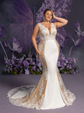 Plus Elegant Backless Contrast Lace Mermaid Hem Maxi Wedding Dress