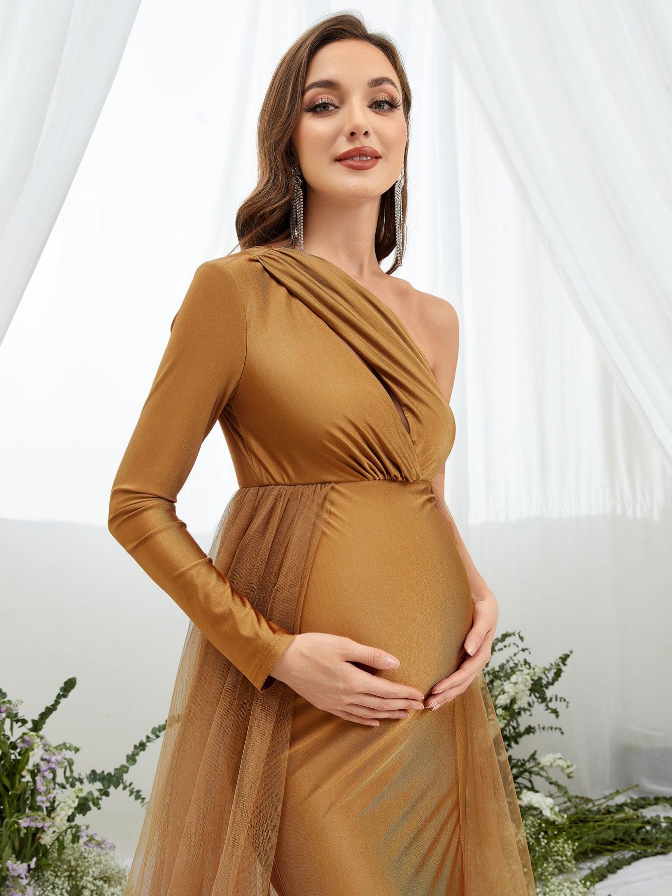 Maternity One Shoulder Cut Out Front Formal Dress - Elonnashop