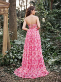 Elegant Floral Tulle Cascading Ruffle Hem Strapless Prom Dress - Elonnashop