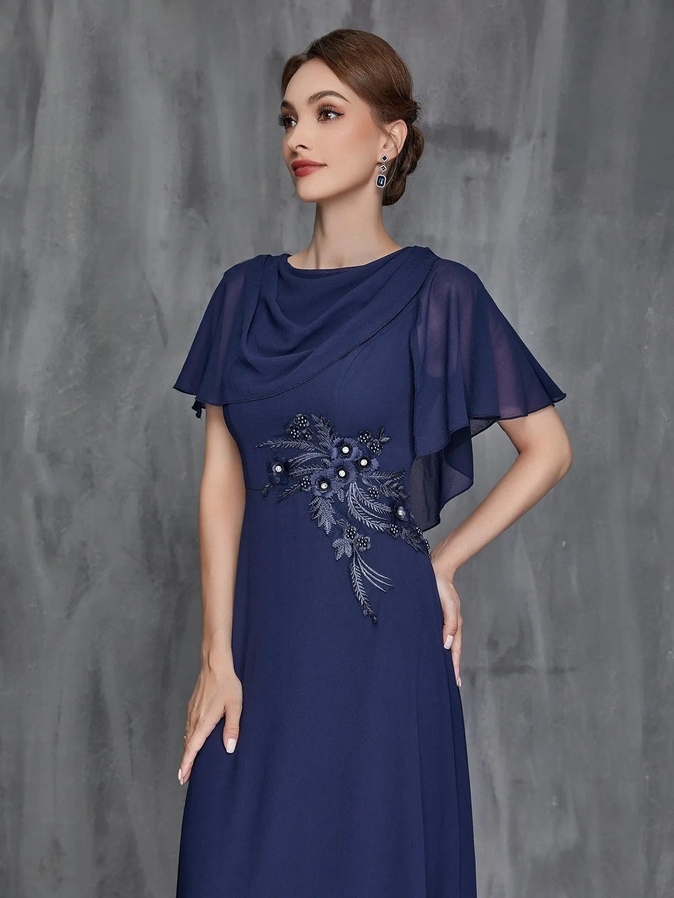 Womens' Applique Detail Chiffon Formal Dress - Elonnashop