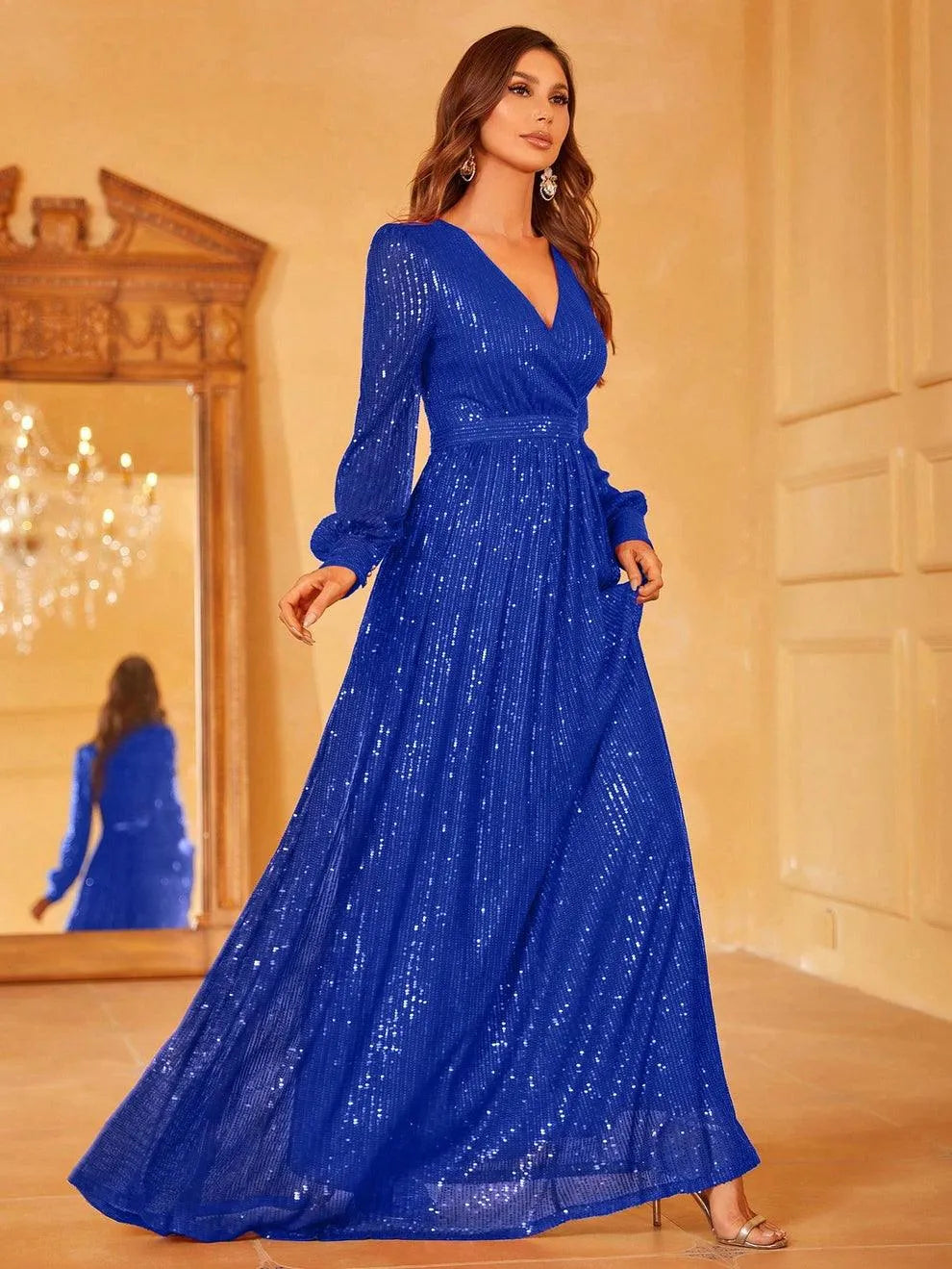 Elegant V Neck Long Sleeves Sequin A Line Dresses Elonnashop Elegant V Neck Long Sleeves Sequin A Line Dresses Elonnashop