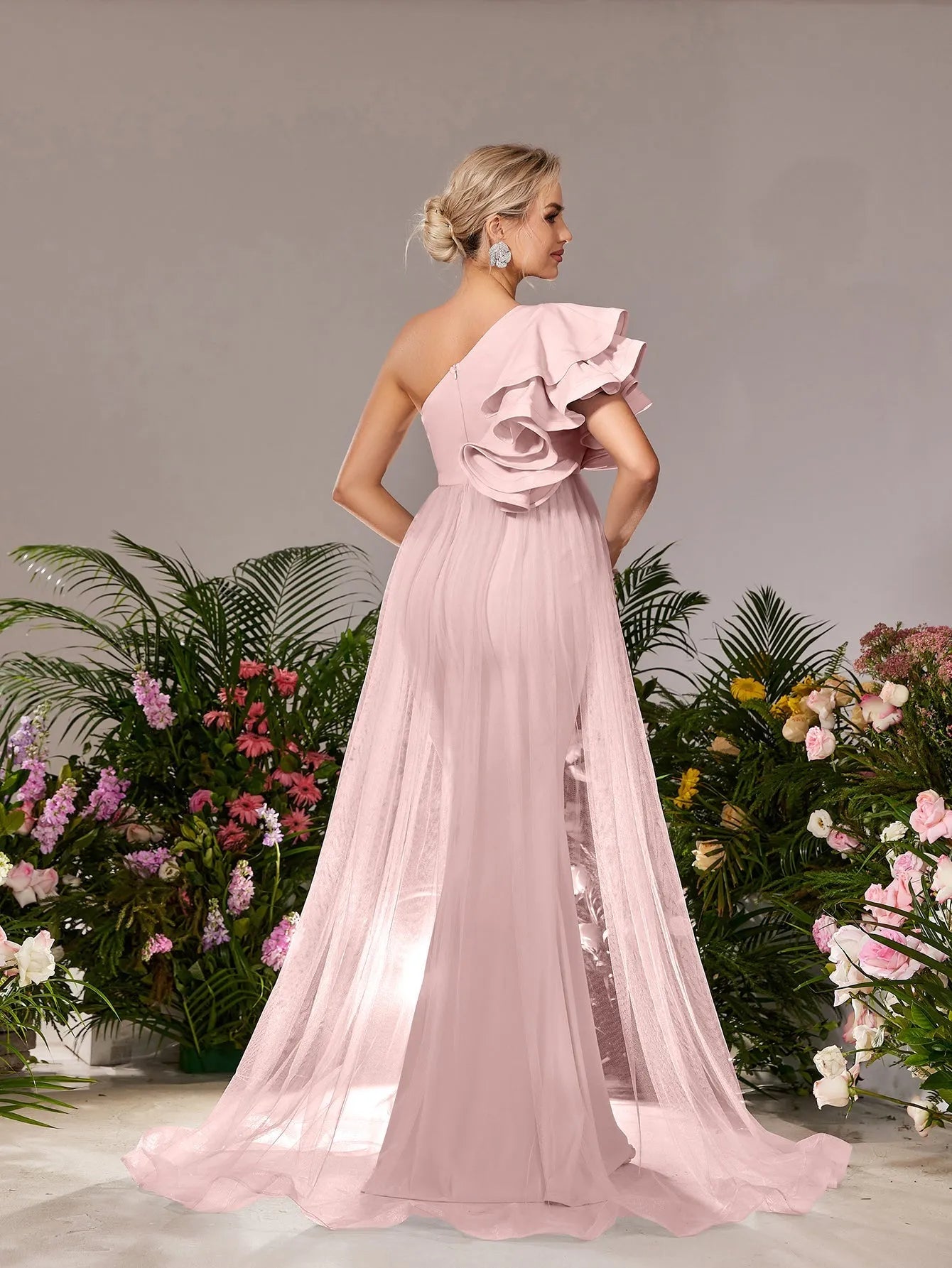 Maternity One Shoulder Ruffle Trim Mesh Overlay Mermaid Party Dress Elonnashop Maternity One Shoulder Ruffle Trim Mesh Overlay Mermaid Party Dress Elonnashop