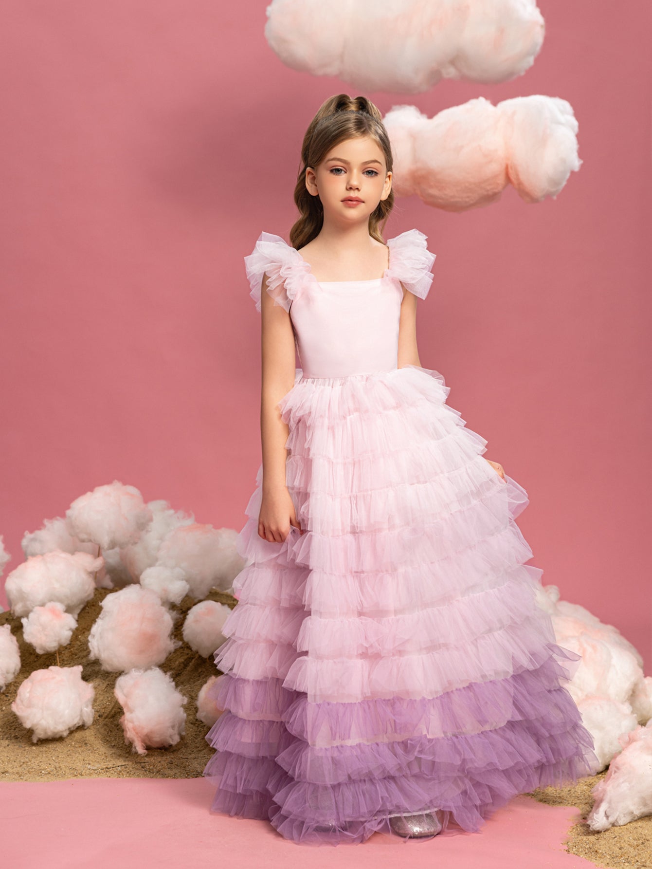 Tween Girls' Ruffle Trim Gradient  Layered Hem Cake Dress