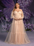 Plus Maternity Off Shoulder Bishop Sleeves Layered Tulle Photography Dress