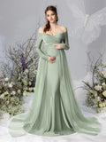 Maternity Off Shoulder Contrast Mesh Mermaid Dress