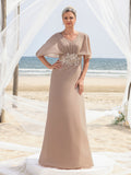 Womens' Applique Detail V Neck Chiffon Formal Dress