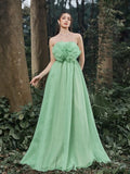 Elegant Organza Flower Decorate Strapless Party Dress - Elonnashop