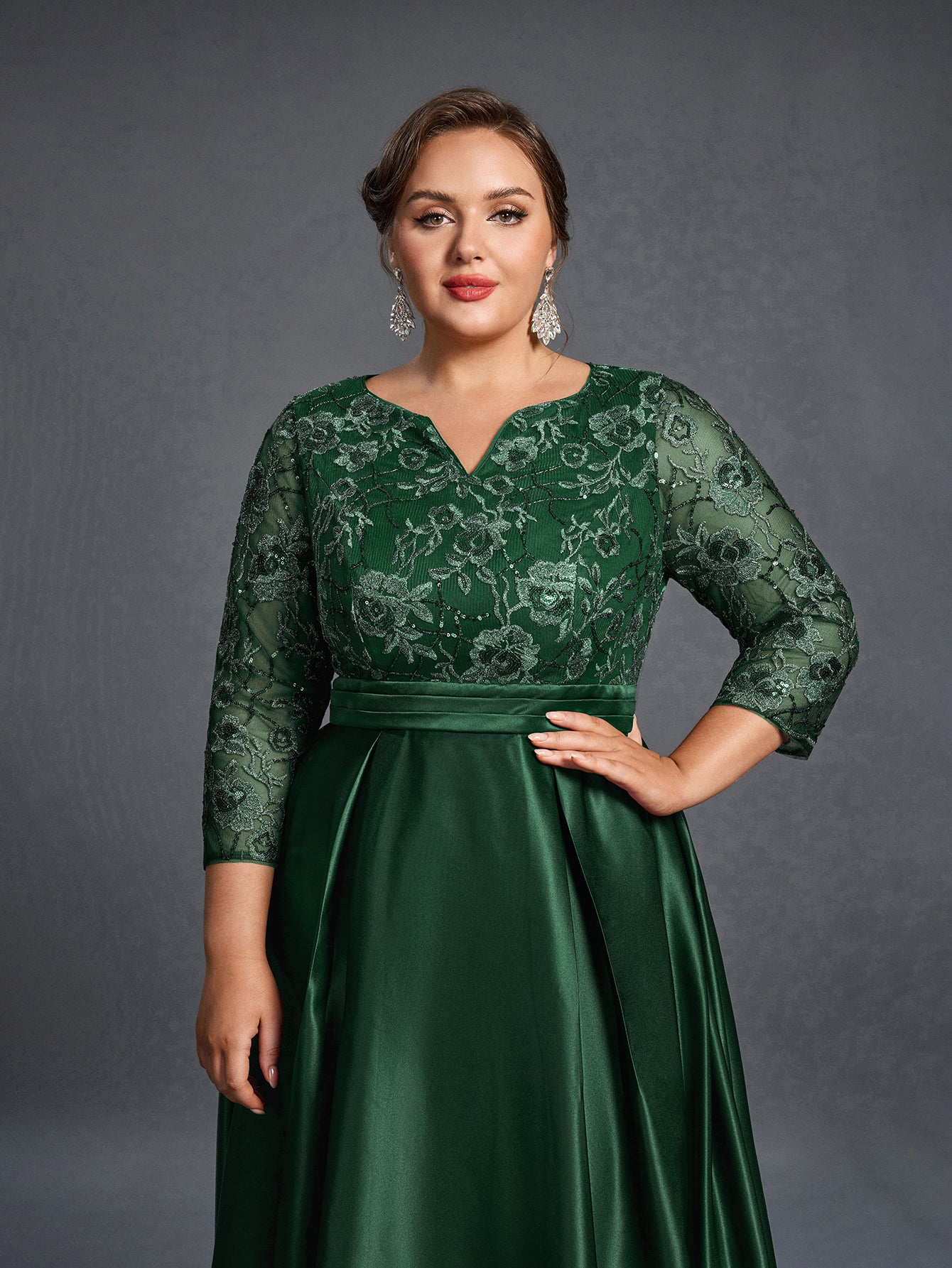 Plus Womens' Evening Gown: Allover Sequin-Embroidered Bodice & Satin Elonnashop Plus Womens' Evening Gown: Allover Sequin-Embroidered Bodice & Satin Elonnashop