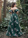 Gorgeous Off Shoulder Puff Sleeves Floral Organza Prom Dress - Elonnashop