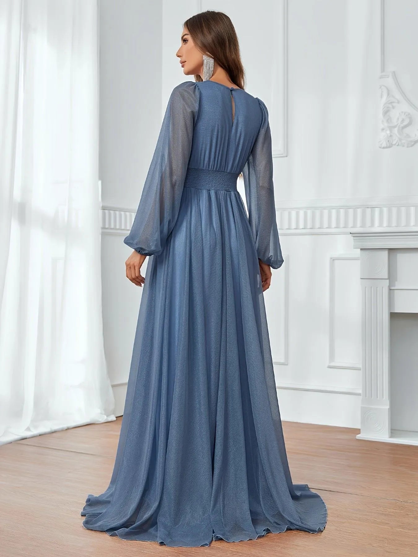 Elegant Shirred Waist Maxi A Line Dress - Elonnashop