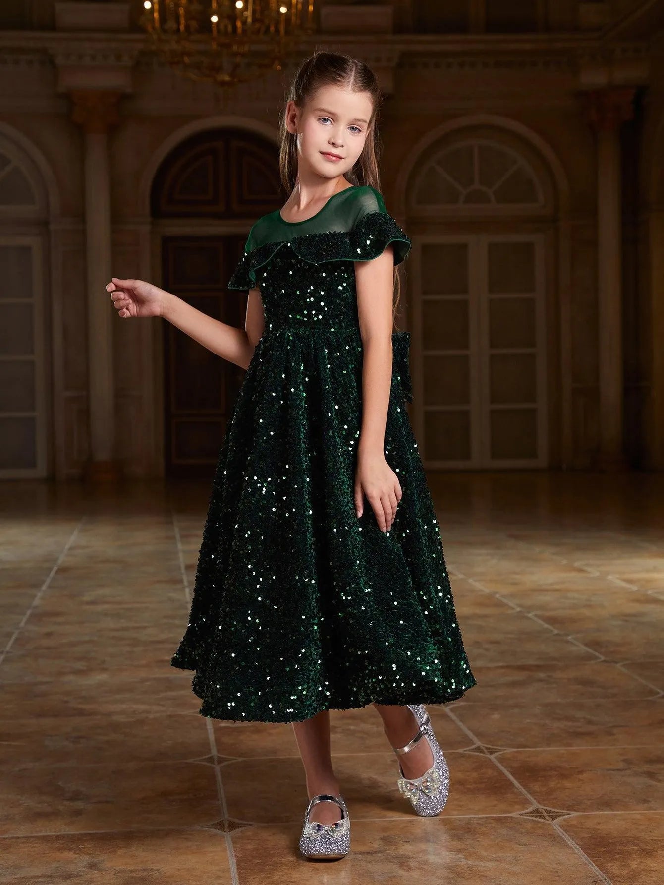 Tween Girls' Contrast Mesh Sequin Prom Dress - Elonnashop