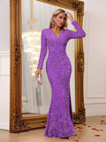 Elegant V-neck Long Sleeve Sequin Mermaid Dresses