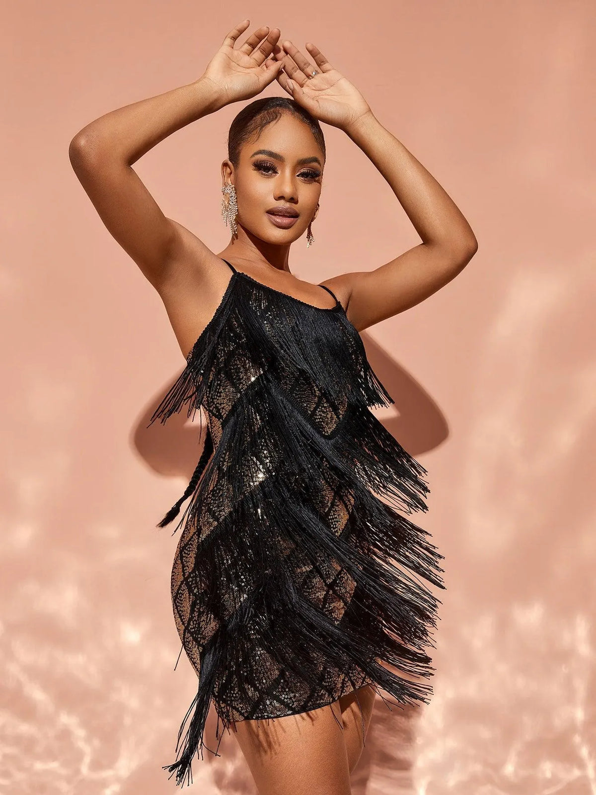 Chic Fringed Sequin Mini Party Dress - Elonnashop