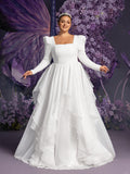 Elegant Square Collar Layered Ruffle Hem Wedding Dress