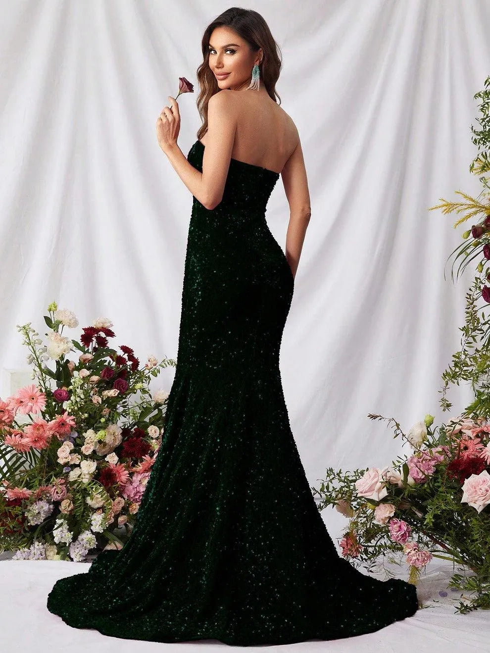 Elegant Sequin Mermaid Hem Tube Formal Dress - Elonnashop