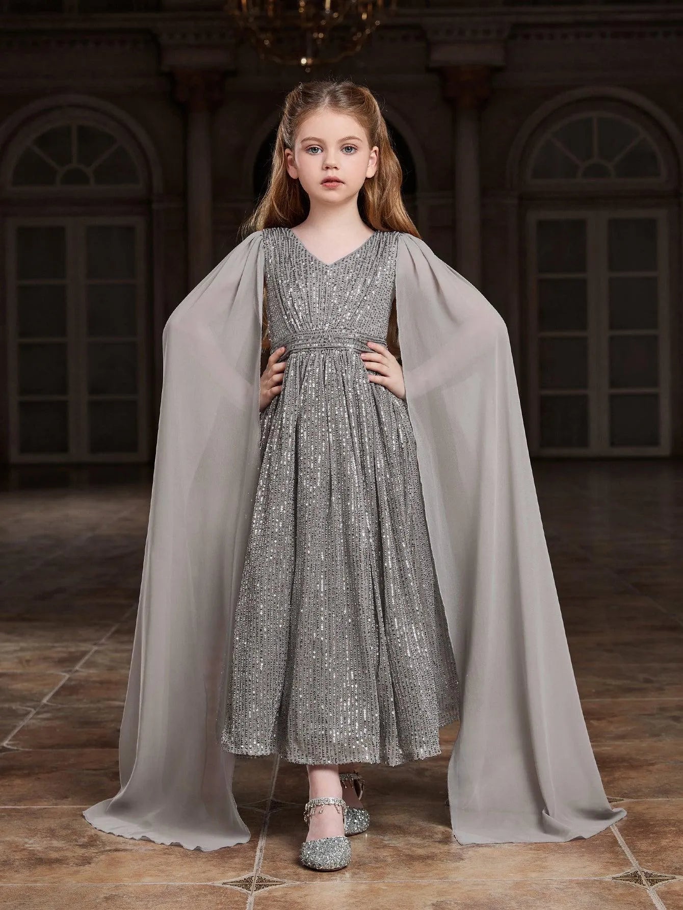 Tween Girls Extra Long Sleeves Sequin Party Dress Elonnashop