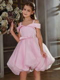 Tween Girls' Off Shoulder Bow Hem Satin Cami Dress - Elonnashop