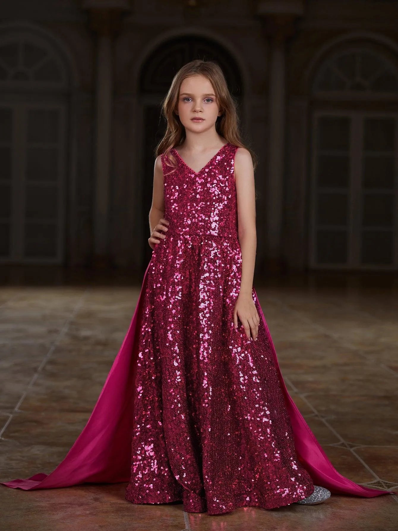 Tween Girls' Contrast Satin Sequin Party Dress - Elonnashop