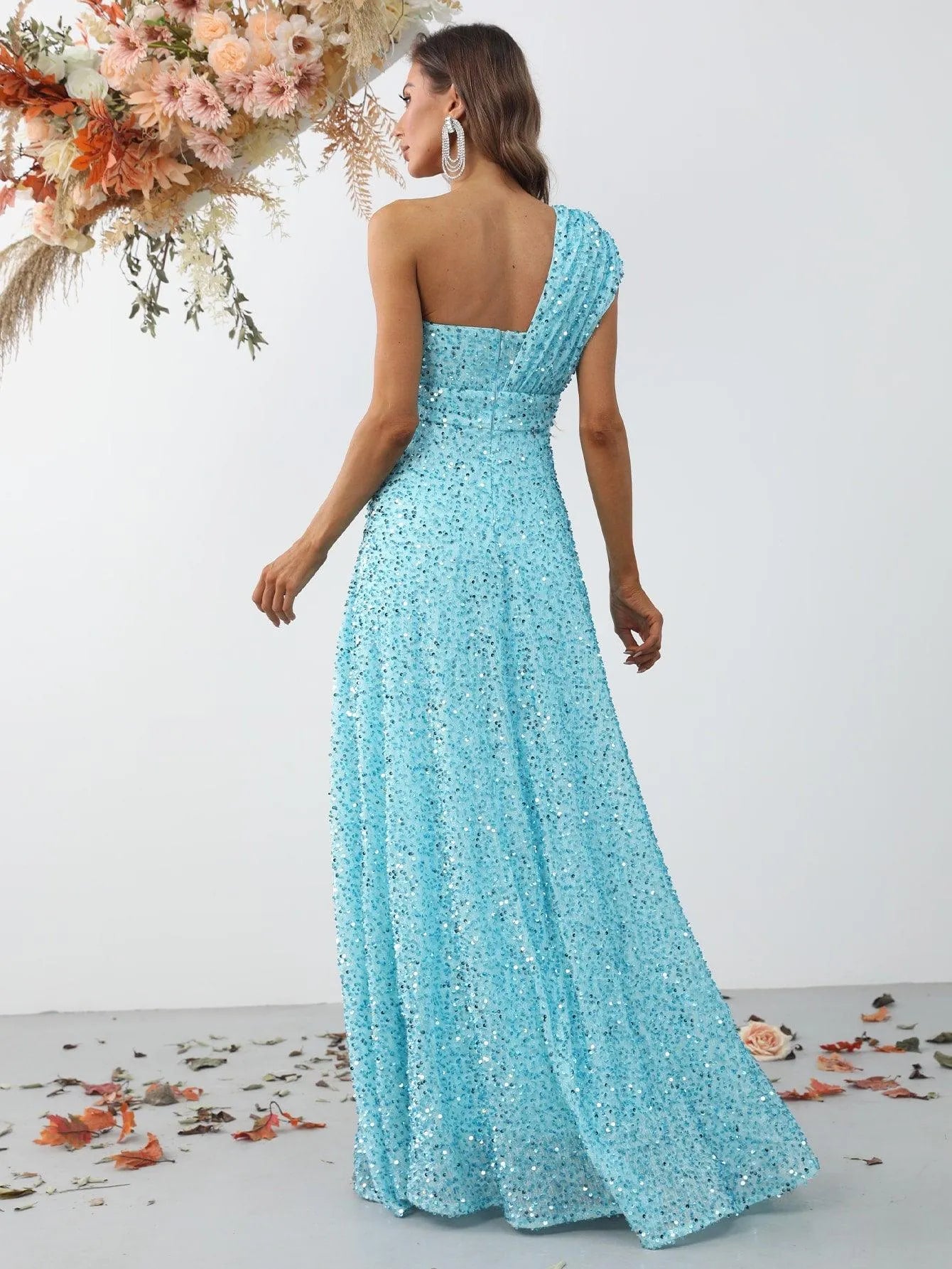 Elegant One Shoulder Sequin A Line Dresses – Elonnashop