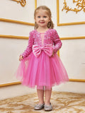 Young Girls' Cute Bow Front Long Sleeve Party Dress - Elonnashop