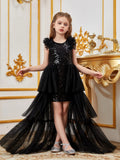 Tween Girls' Sleeveless Mesh Layered Hem Sequin Party Dress - Elonnashop