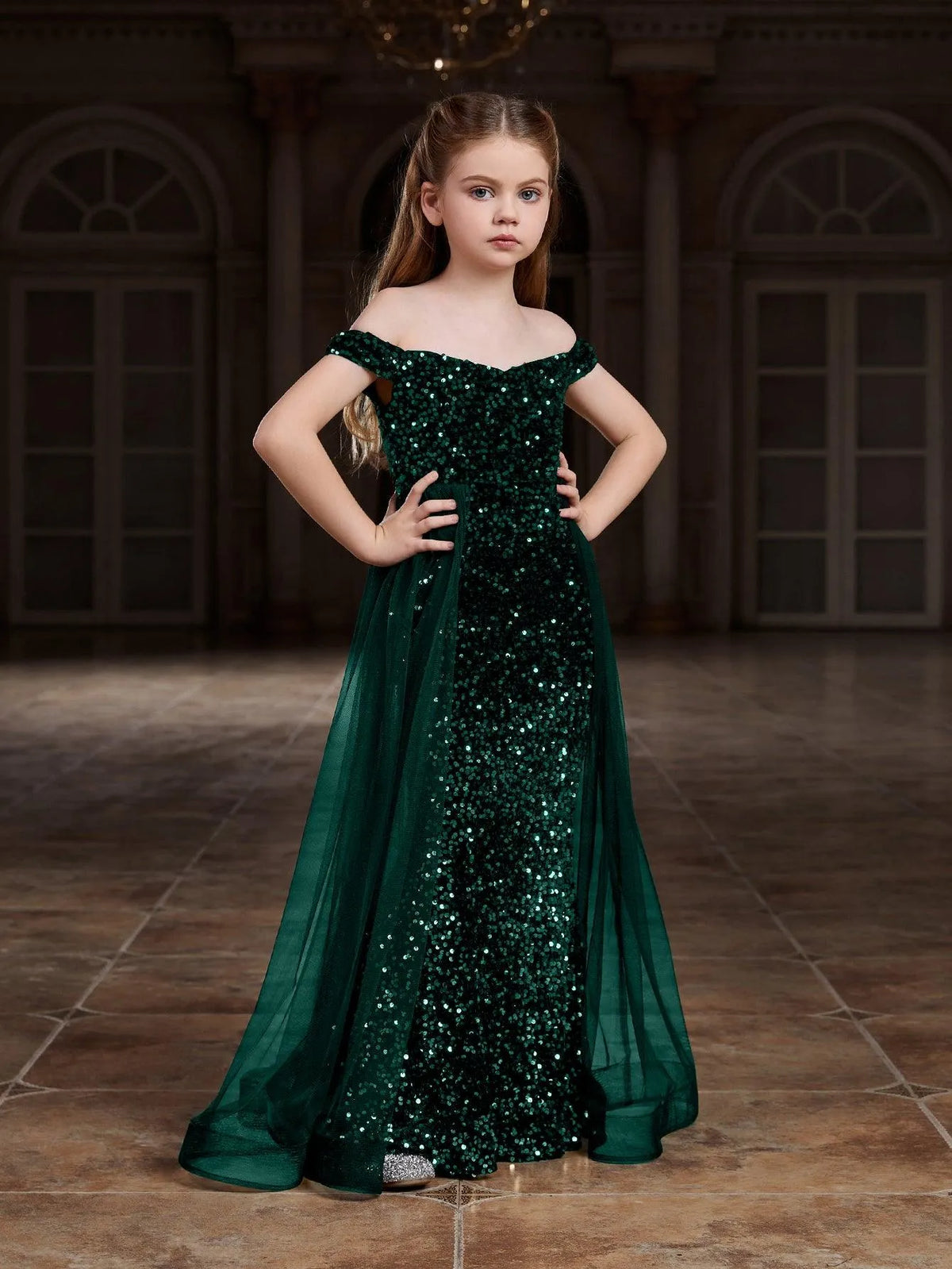 Tween Prom Tween Girls' Off Shoulder Mesh Overlay Sequined Prom Dress – Elonnashop