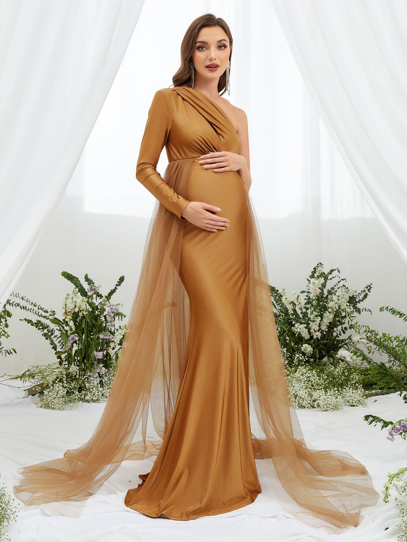 Maternity One Shoulder Cut Out Front Formal Dress - Elonnashop