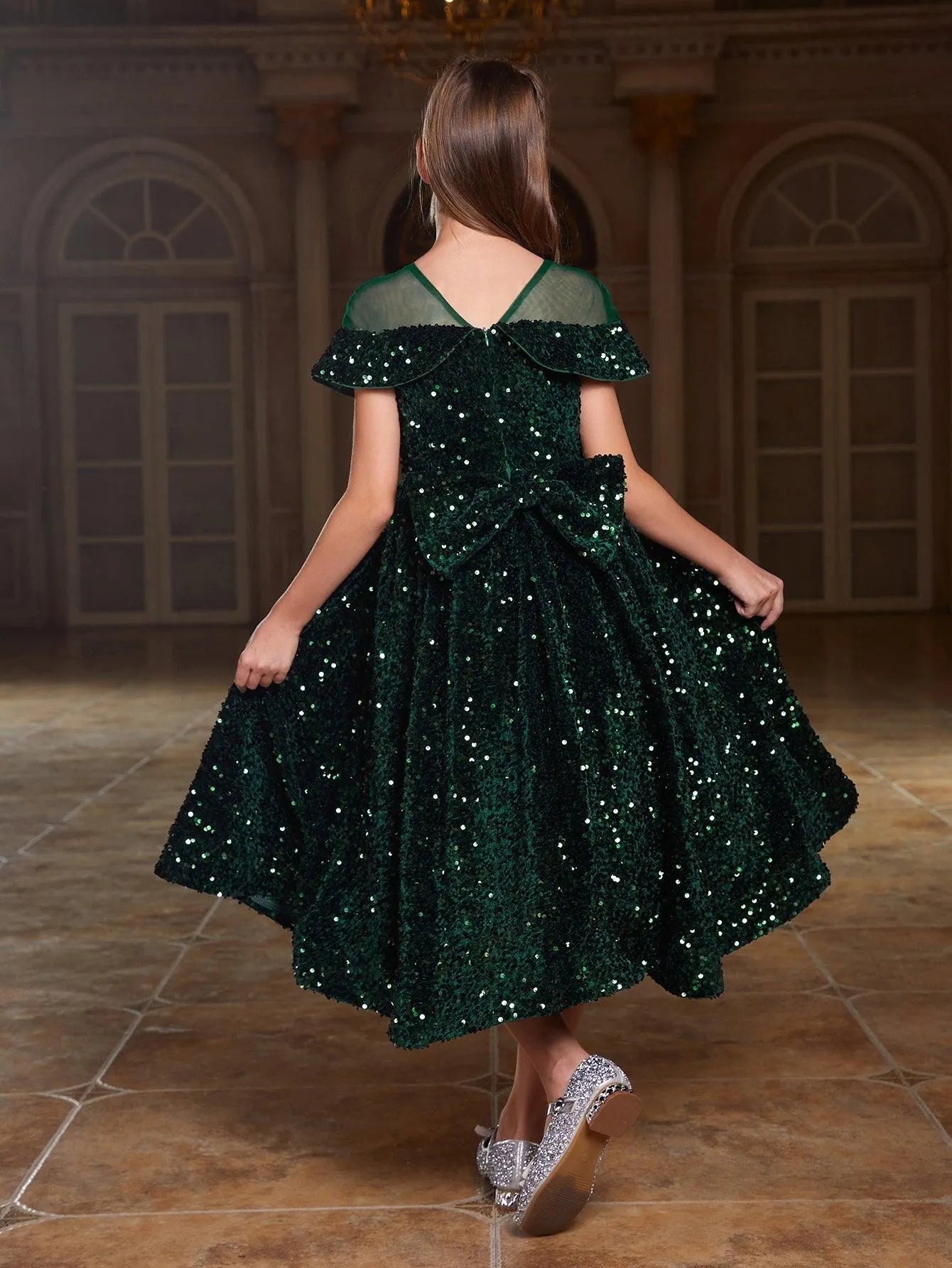 Tween Girls' Contrast Mesh Sequin Prom Dress - Elonnashop