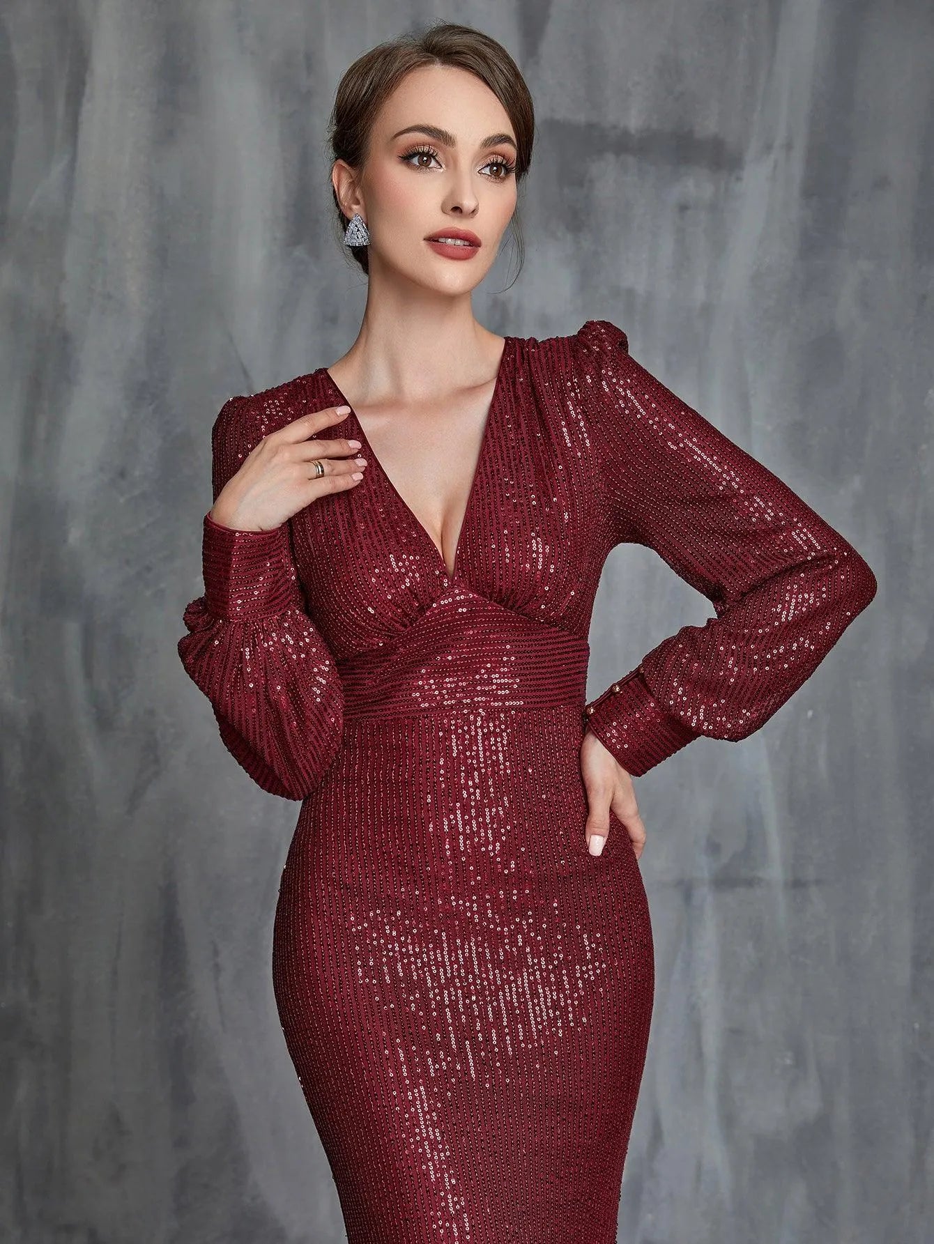 Womens' Plunging Neck Mermaid Hem Sequin Formal Dress - Elonnashop